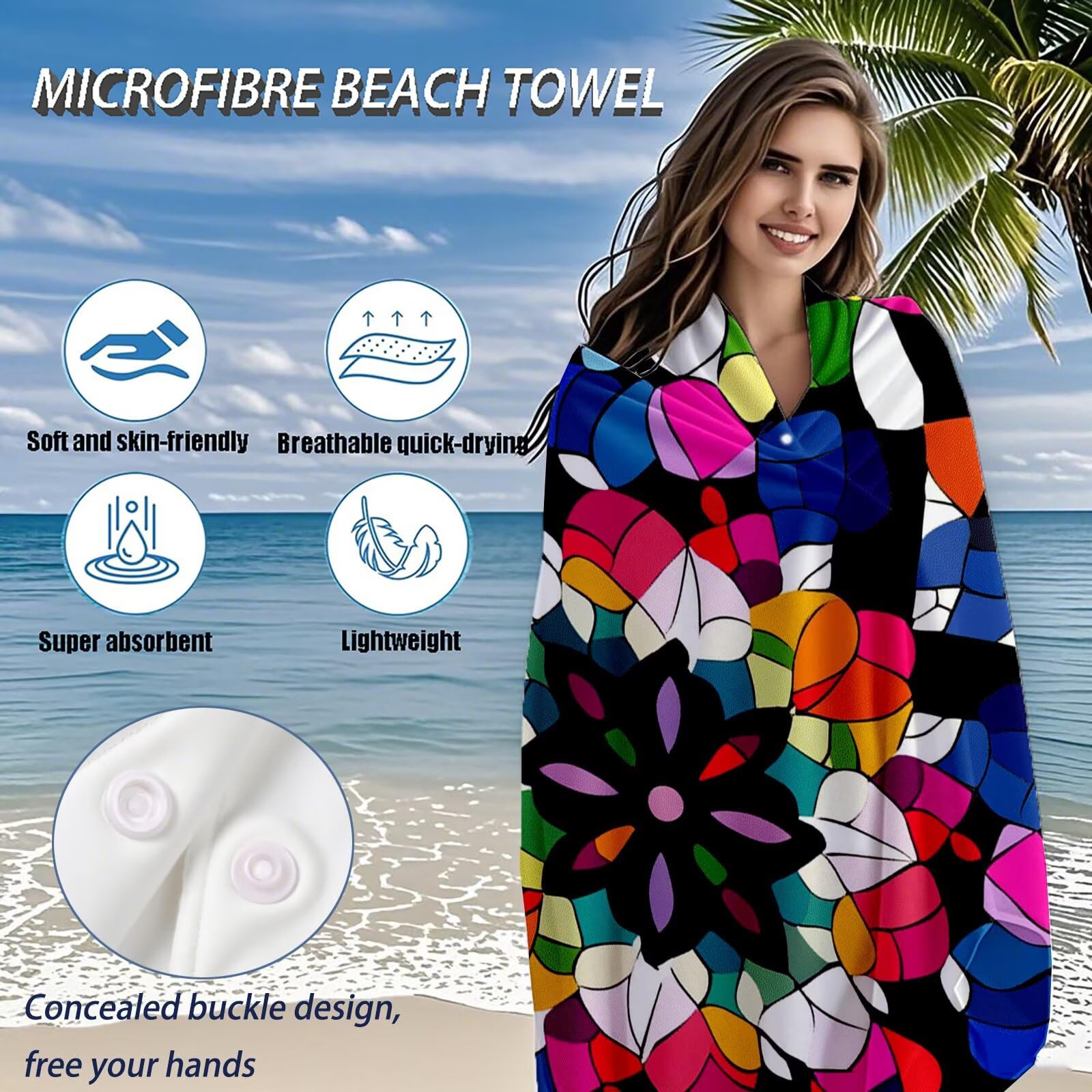 Serviette de Plage XXL 100x200 cm,Couleur Serviette Plage Microfibre avec Séchage Rapide, Anti-Sable, Absorbante Fonction Design pour Vacances Piscine Pique-Nique Voyages Yoga, Cadeau Femme Q-339