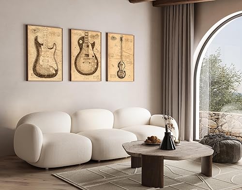 Miniatura 3 de Poster Master Póster de guitarra eléctrica vintage de 3 piezas, estampado de patente retro, arte de impresión azul, arte de patente, regalo para