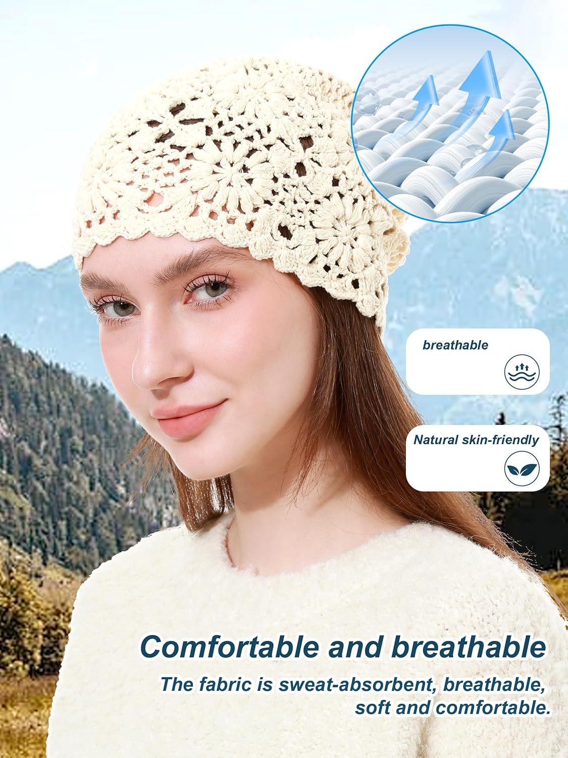 sy soul young Women's Crochet Cotton Beanie Hat Soft Slouchy Knit Boho Hat Skull Cap for Outdoor Travel - Image 3