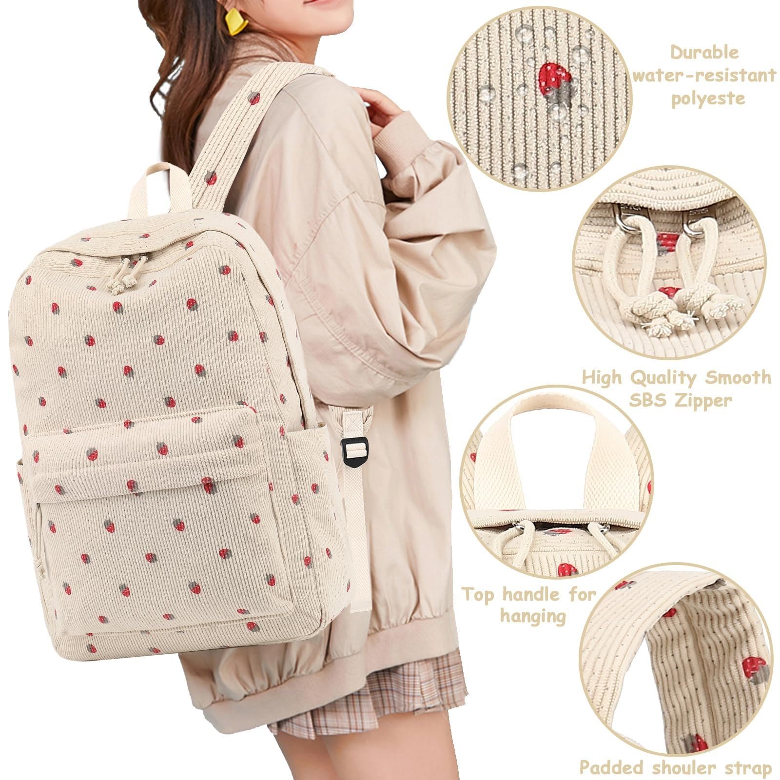 Mochila Viaje Cabina Black White Floral 3-in-1 Set Escolar Resistente Al Agua con Bolso De Almuerzo Y Estuche Lápiz para Niñas