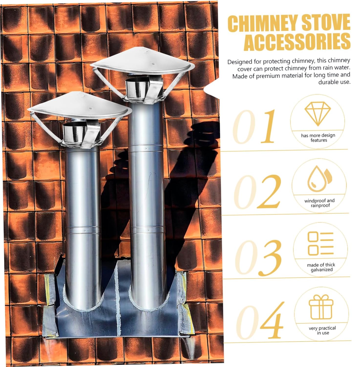 Chimney Rain Cap Protector Heavy-Duty Cover Galvanized Windproof Snowproof for Fireplaces Easy Installation for