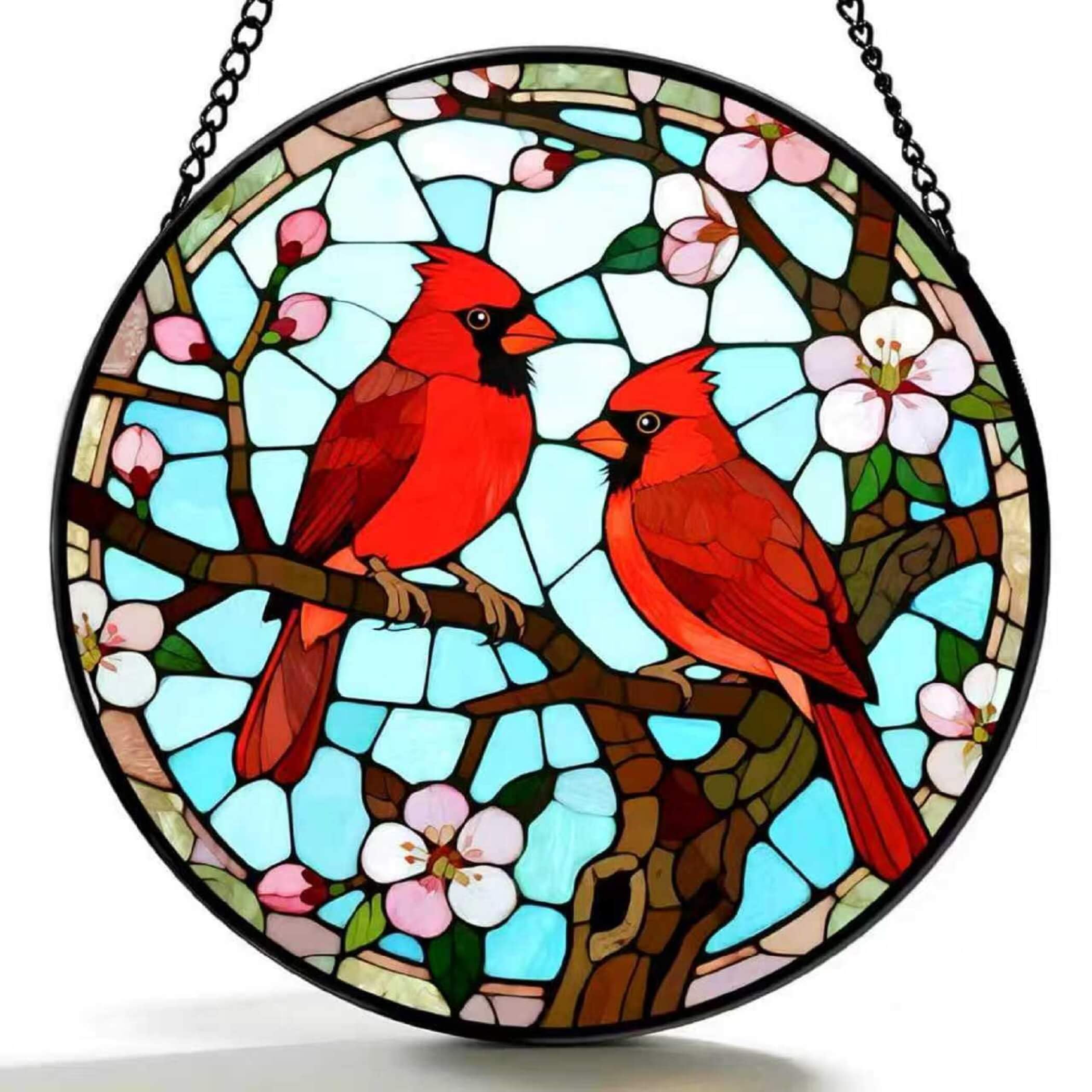 Stained Glass Window Hanging Farmhouse Decor Cardinal Birds Sun Catcher Home Decor Birthday Decorations for Women Hummingbird Gifts for Women Suncatchers for Windows Hanging 6.3 Inch