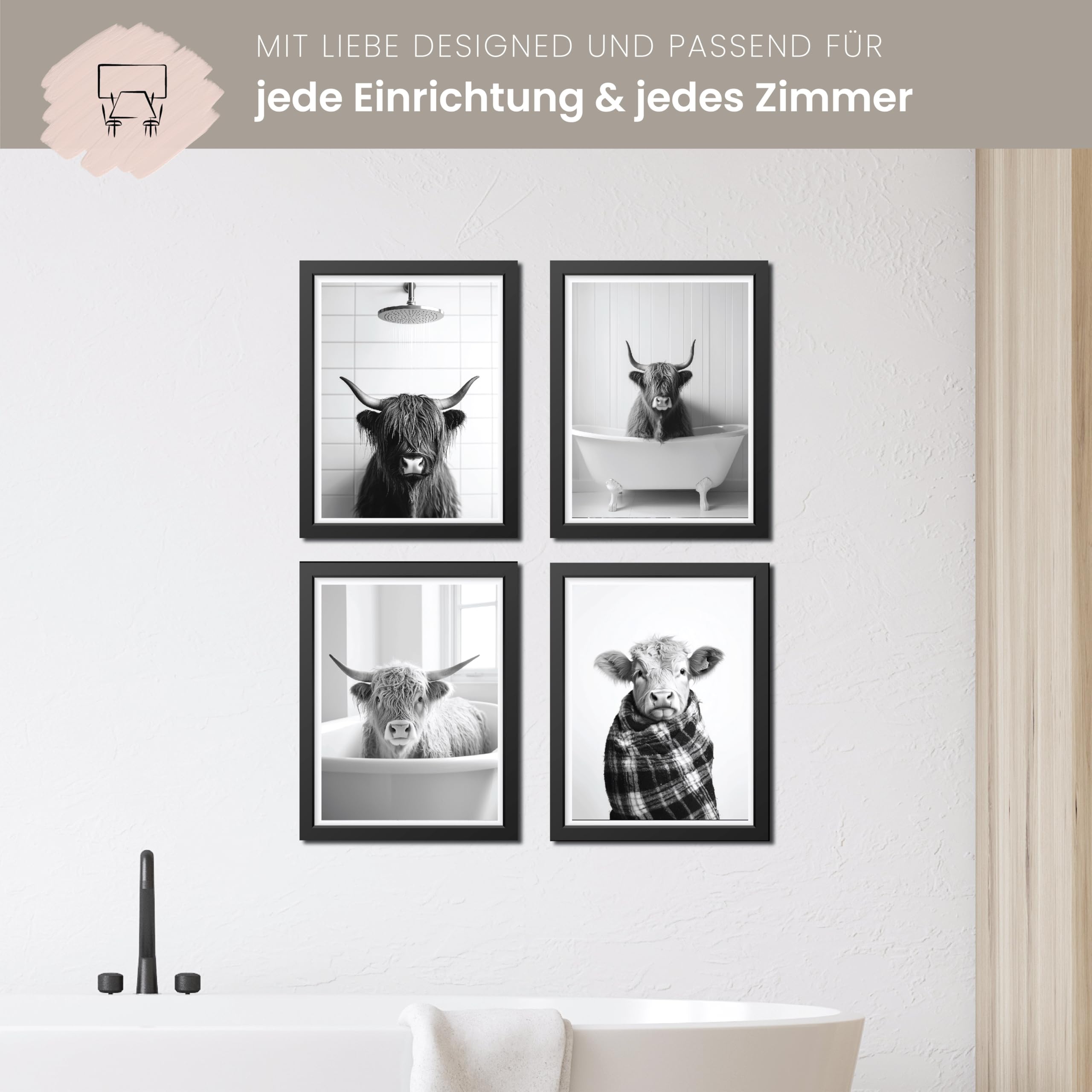 Deko Bild „Pfötchen Waschen“ Für Badezimmer – Poster In A4 Oder A3, Mit/ohne Rahmen, Deutscher Druck