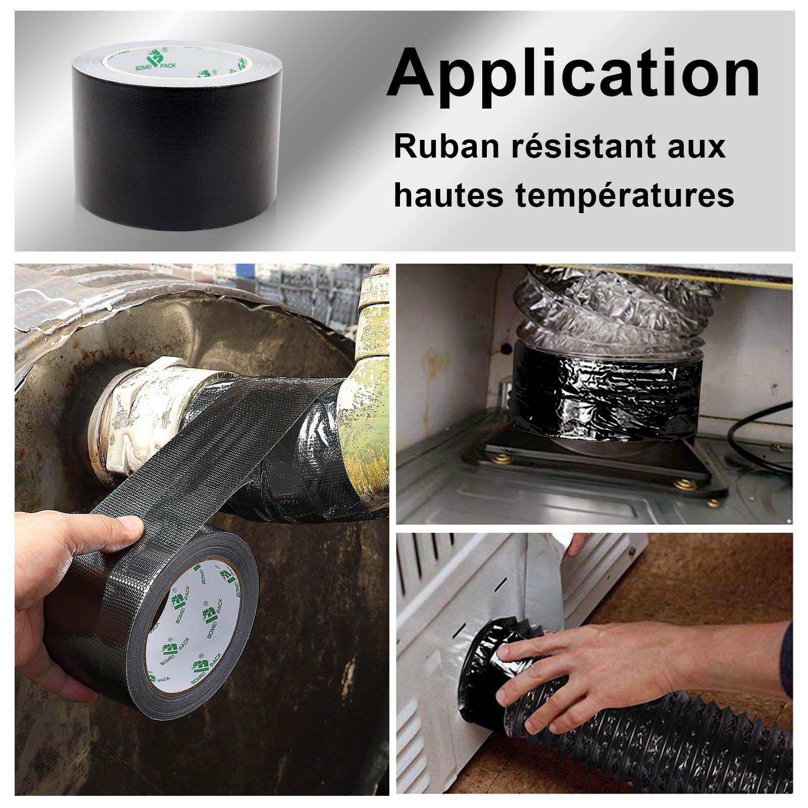 BOMEI PACK Ruban Adhésif Aluminium renforcé, noir 75mm x 20m Bande d'étanchéité Étanche Feuille, ruban d'aluminium de réparation, Ruban adhesif haute temperature pour la réparation, l'isolation