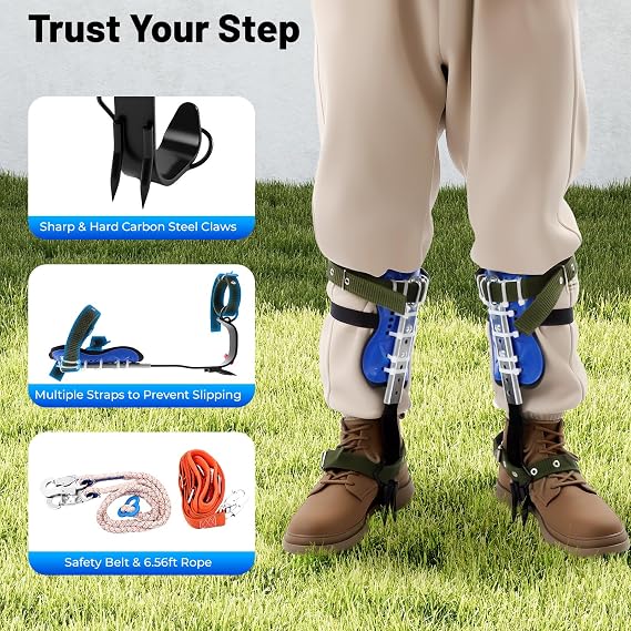 Tree Climbing Spikes Set, Adjustable Tree Climbing Gear, Arborist Tree Climbing Kit, Tree Climbing Spurs with Safety Guard, Outdoor Tree Climbing Spikes for Tree Work, Hold up to 330lbs