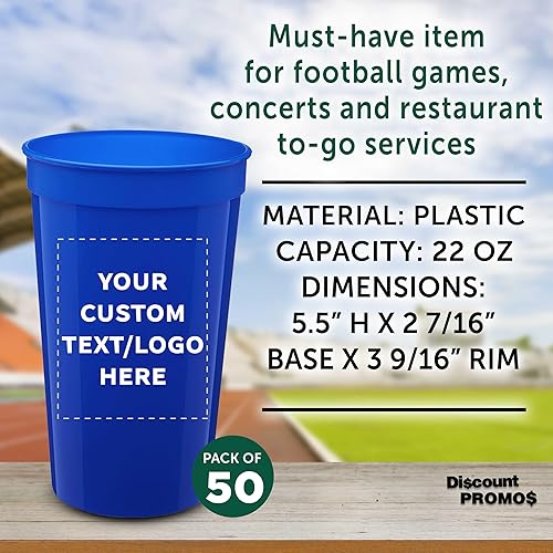 Miniatura 109 de DISCOUNT PROMOS Vasos de plástico personalizados para estadios, 22 onzas, juego de 10, paquete personalizado a granel, perfecto para cumpleaños