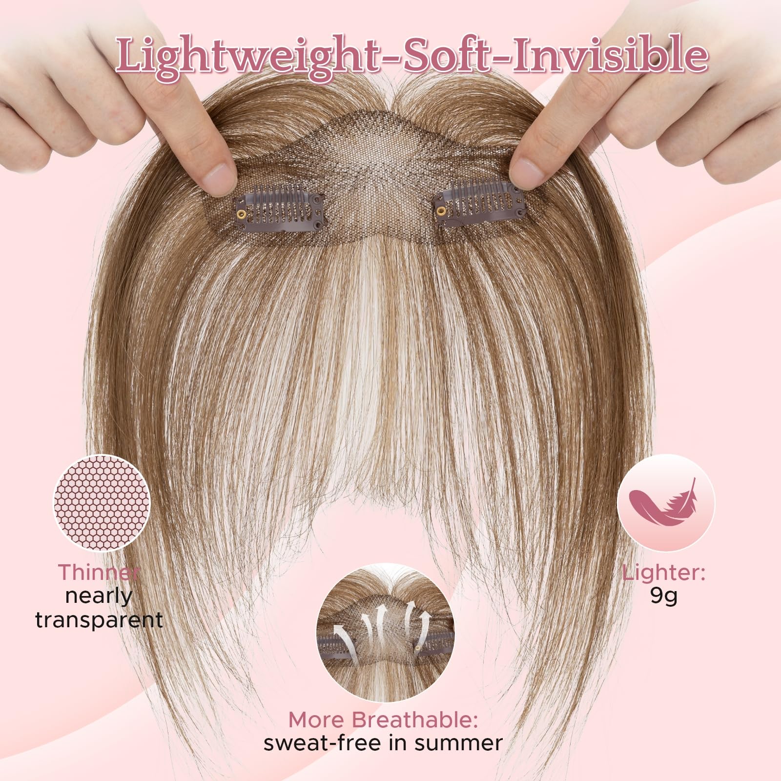 Frange à Clip Postiche Cheveux Naturel #4/27 Brun Moyen & Blond Foncé (9g)