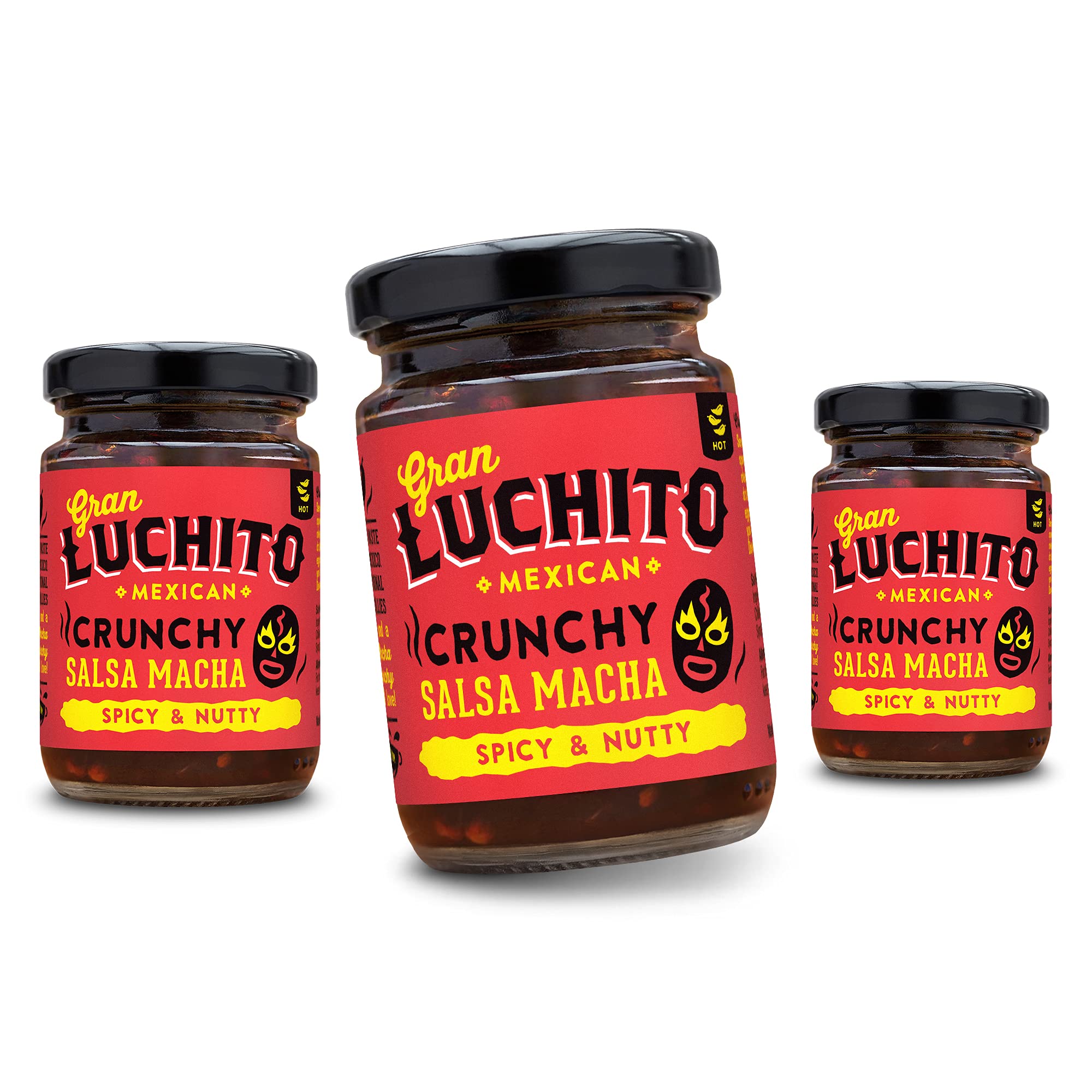 Gran Luchito Mexican Salsa Macha 100g (Pack of 3) | Hot and Spicy Crispy Mexican Red Pepper Chili Sauce | | All Natural & Gluten/GMO Free - Perfect for Mexican Cooking