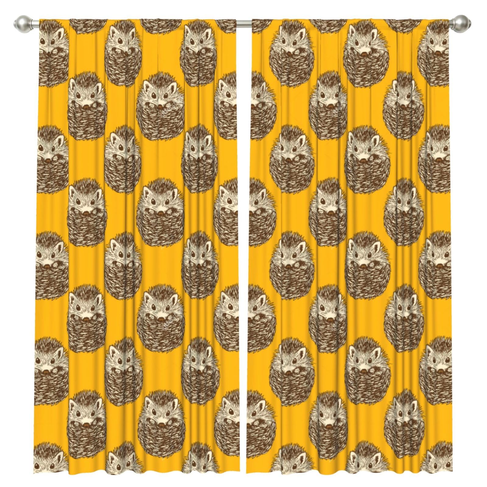 InOmak Cute Hedgehog, 2 Panels Window Curtains 52 x 84 Inch Blackout Curtains for Living Room Bedroom