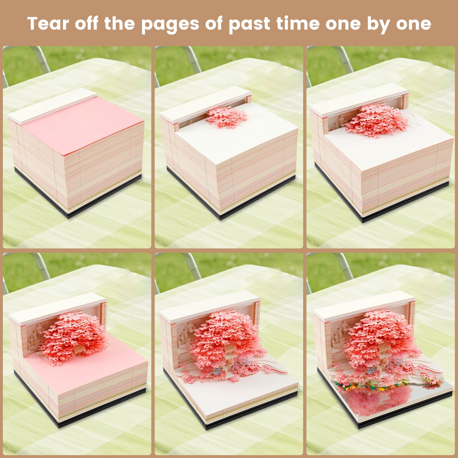 Calendrier 3D 2026 à Effeuiller - Arbre Sakura Lumineux - Bloc-notes Mémo - Décoration De Bureau Avec Lumière LED