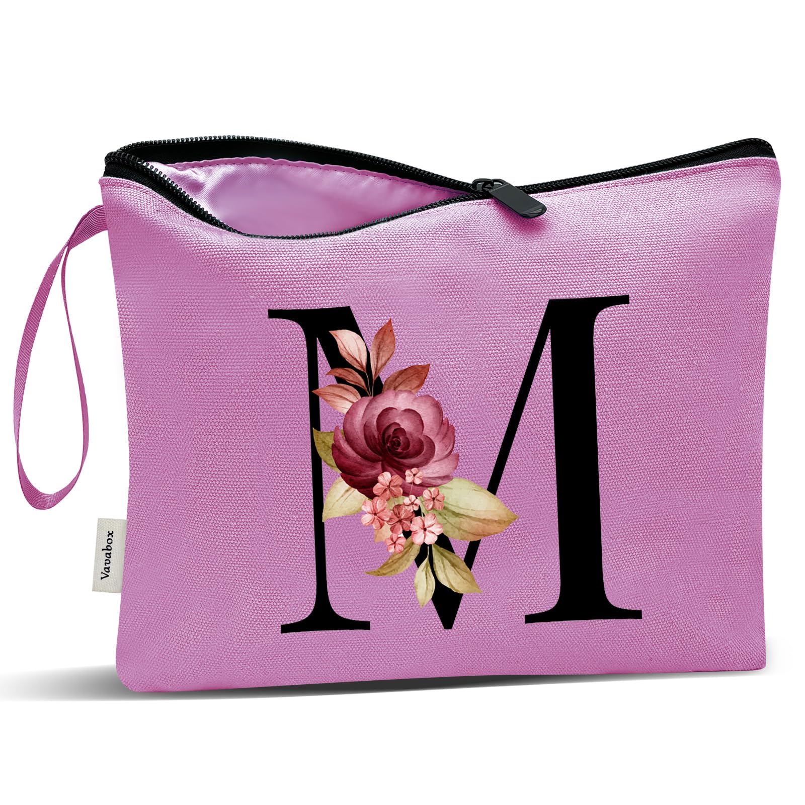 Vavabox A-Z Personalized Makeup Bag, Birthday Gifts for Women Mom, Gifts for Best Friend, Bride Bridesmaid Cosmetic bag (M, 07-Purple)