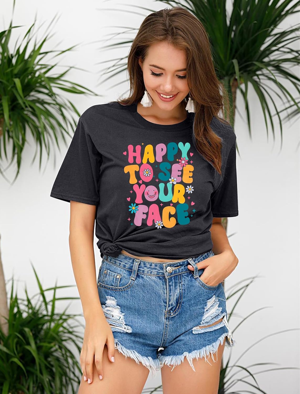 ALLTB First Day of School Shirt Happy to See Your Face Shirts Women Back to School T-Shirt Teacher Life Tee Tops - Image 2