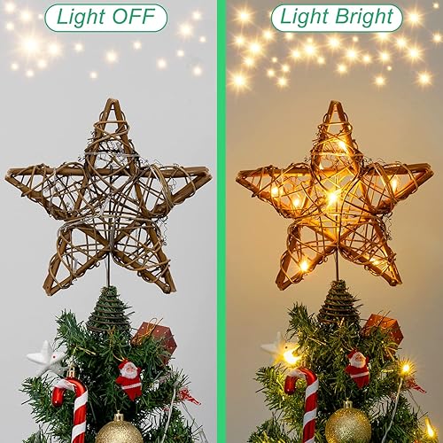 Miniatura 2 de Decoración para árbol de Navidad, decoración rústica de ratán con 10 luces, decoración de árbol de Navidad para interiores y fiestas navideñas