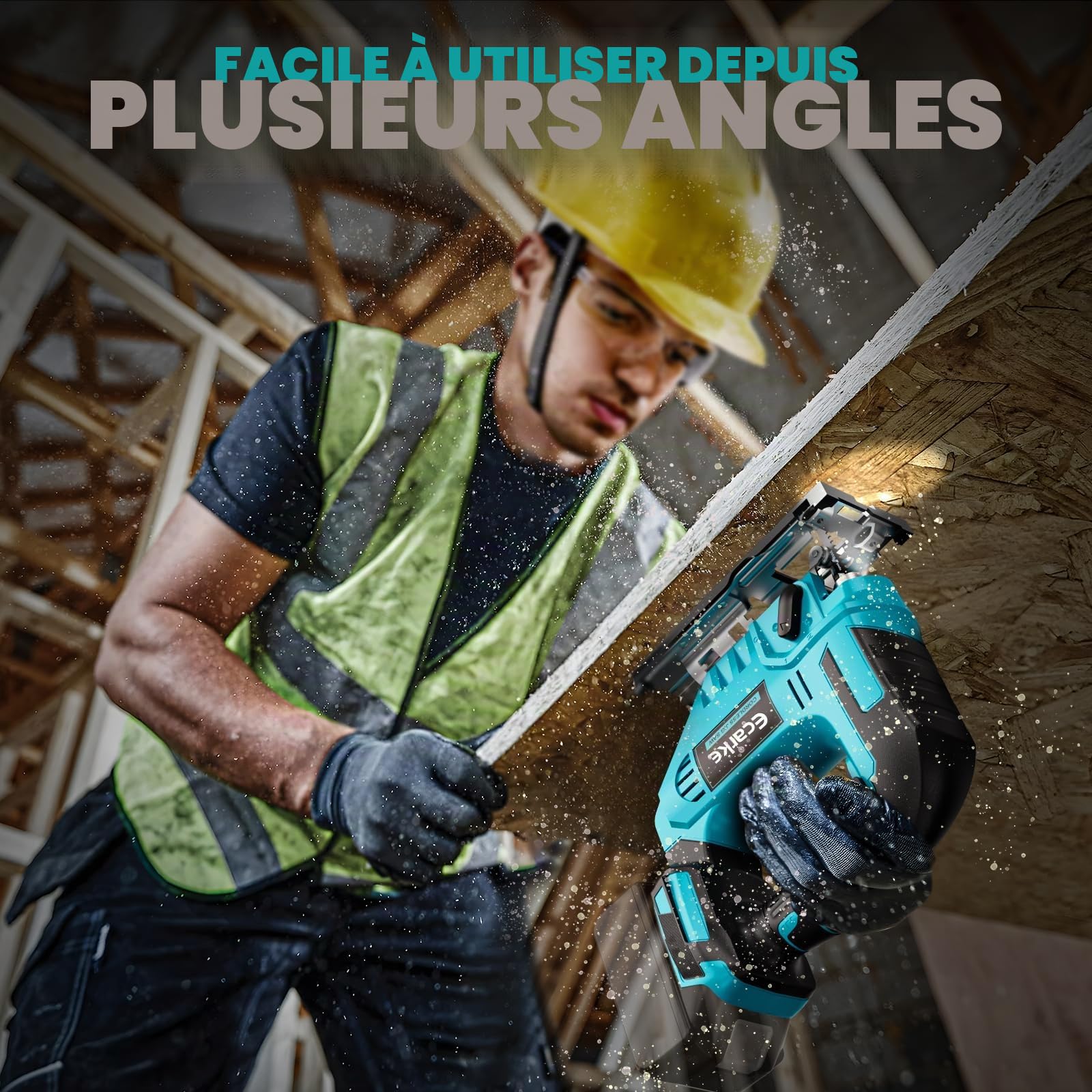 Ecarke Scie Sauteuse Sans Fil 750W Compatible avec Batteries Makita 18V, Vitesse Réglable, 6 Lames Incluses & Système de Serrage Rapide, pour Bois, Métal, Plastique(Outils Uniquement)