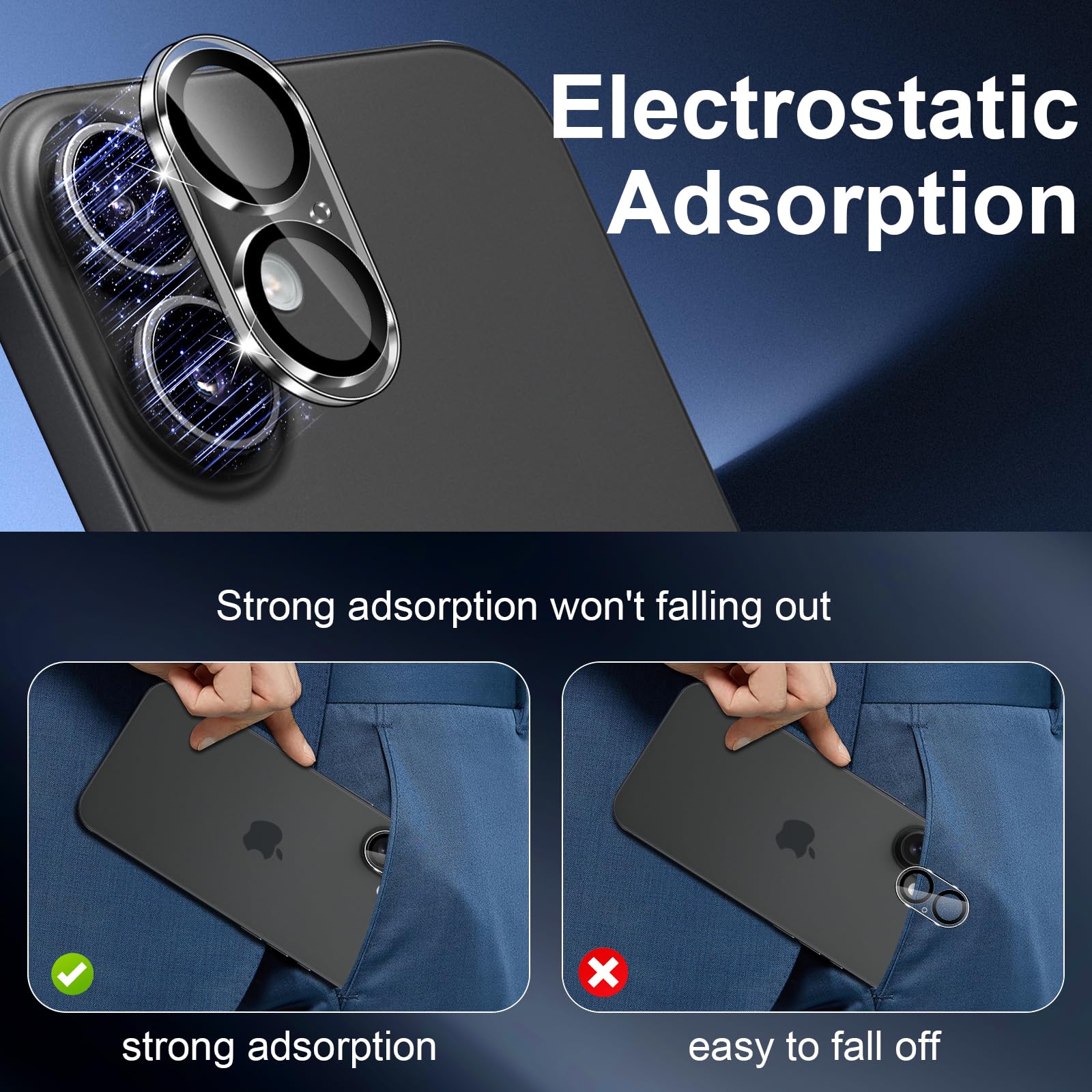 QULLOO Folia aparatu do iPhone 16/iPhone 16 Plus, twardość 9H szkło hartowane soczewka ochronna, przezroczysta ochrona przed zarysowaniami HD - 3 sztuki