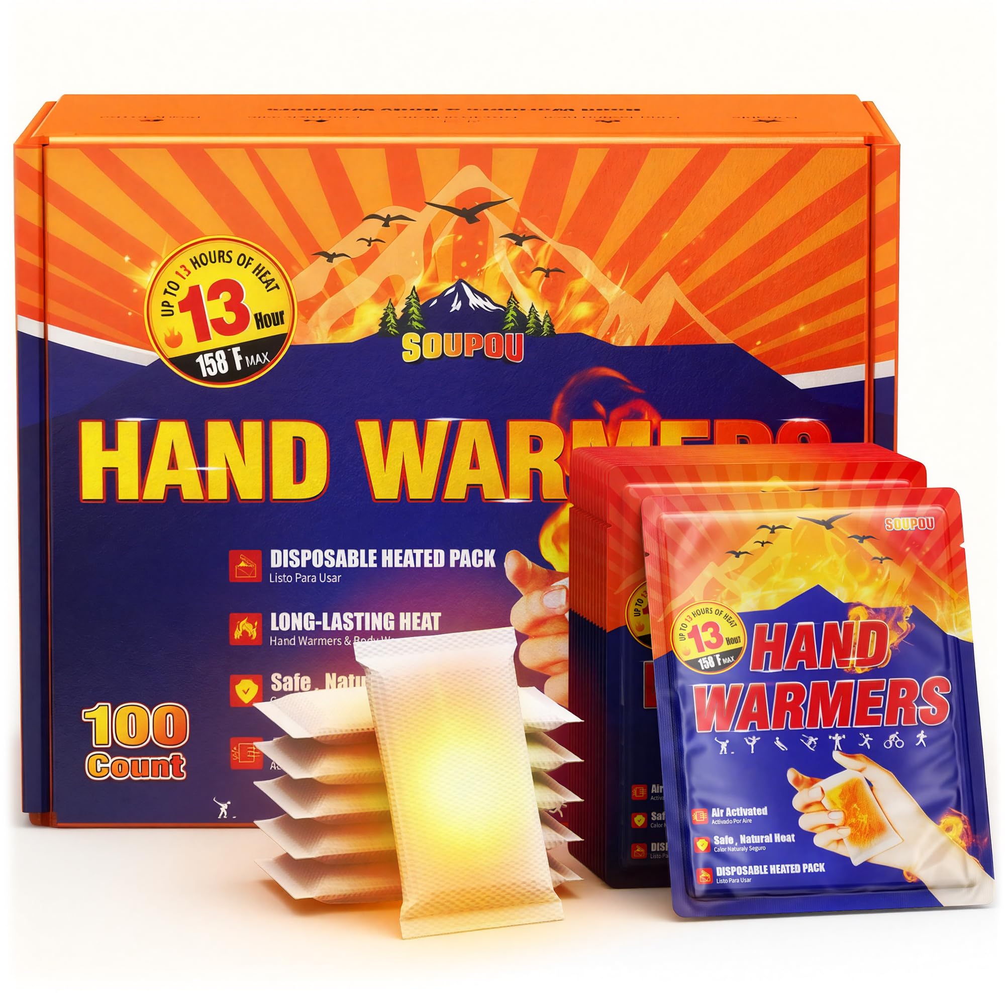 Soupou Hand Warmers Disposable 200/150/100/50/30 pcs, Up to 13 Hours of Heat Body Warmers, Air Activated Bulk Hand Warmers for Women Men, Gifts for