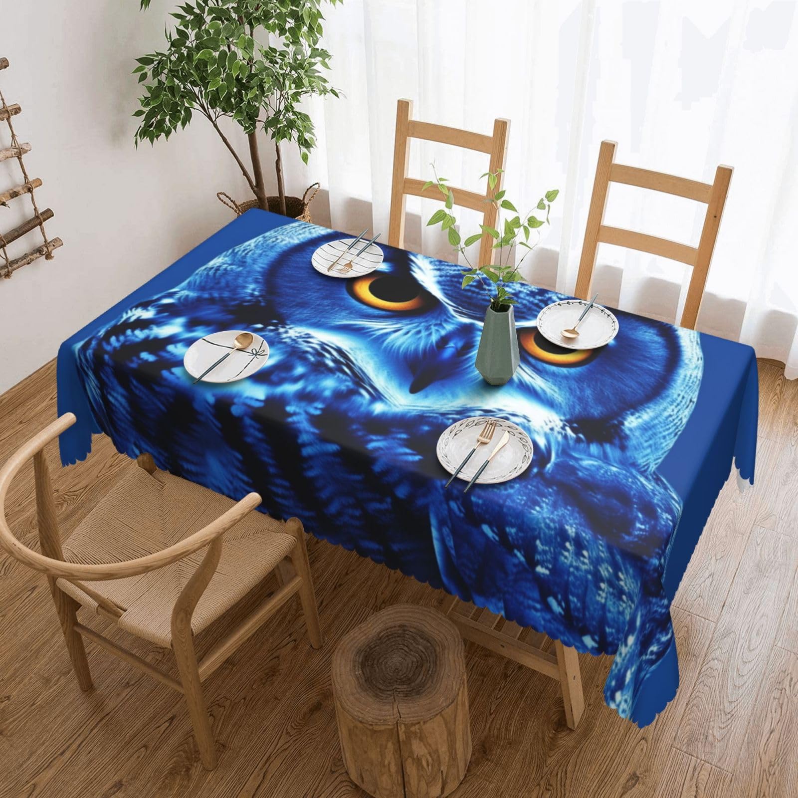 Fodpand Black Blue Owl Tablecloths For Rectangle Tables 72 X 54 Inches - Reusable And Washable Table Clothes Decorative Table Cover For Dining Tables, Buffet Parties, Wrinkle Resistant