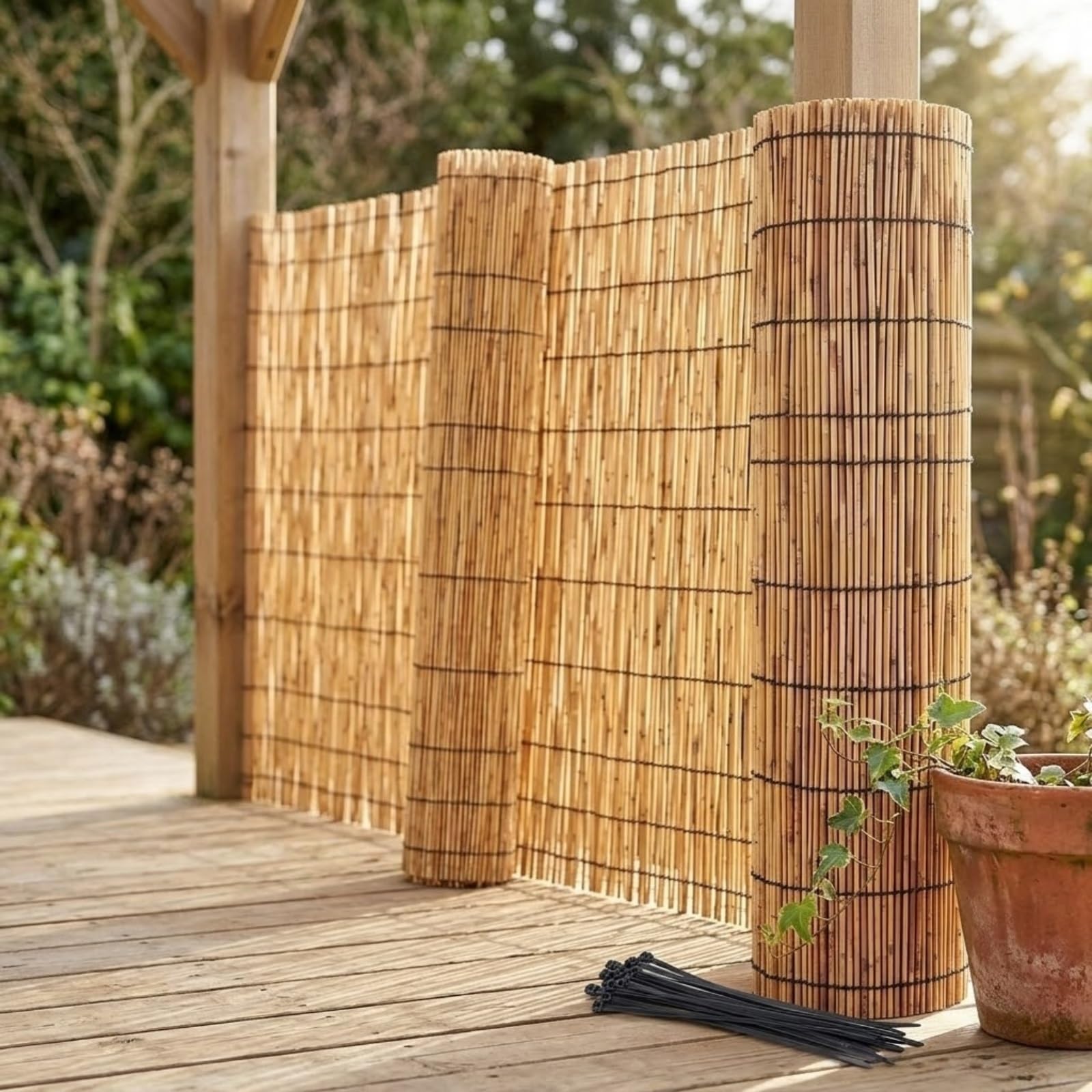 Canisse en Roseau Naturel 100x500cm Brise Vue Roseau Occultation pour Jardin Terrasse Balcon Canisse en Roseau Protection Regards et Vent Natte Naturelle Facile à Monter(Nature,122x305cm(4x10ft))