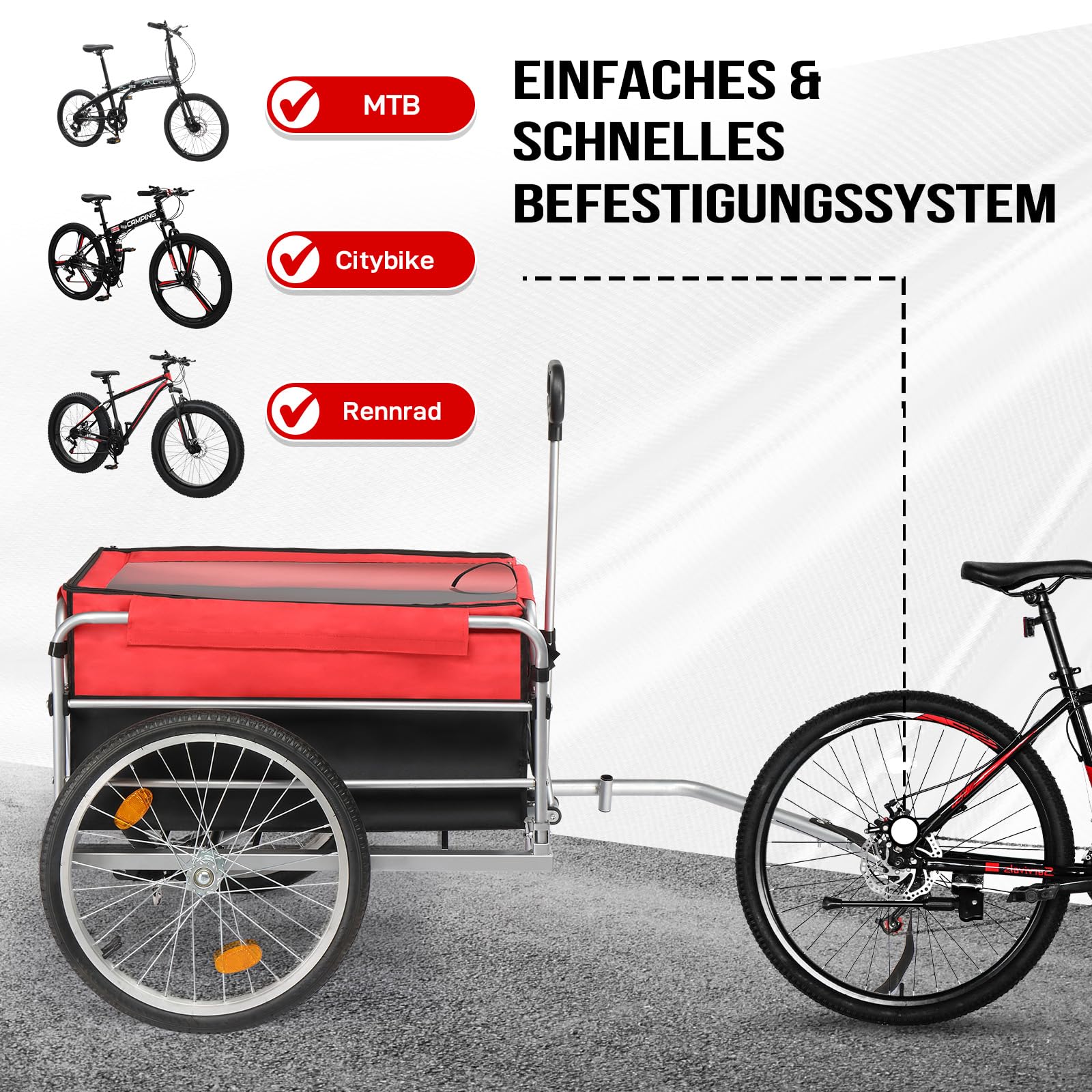 LEADZM Klappbar Fahrradanhänger, Lastenanhänger mit Universeller Kupplung, Transportanhänger mit 20-Zoll-Luftreifen, Sicheren Reflektoren, Transportbox mit 100 Liter