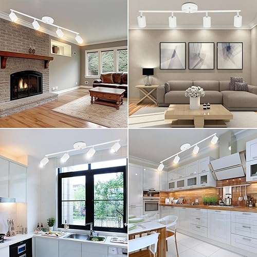 Miniatura 5 de BoostArea Kit de iluminación LED de 4 luces, iluminación blanca de 4 vías, cabezal de luz giratorio flexible para cocina, sala de estar, dormitorio,