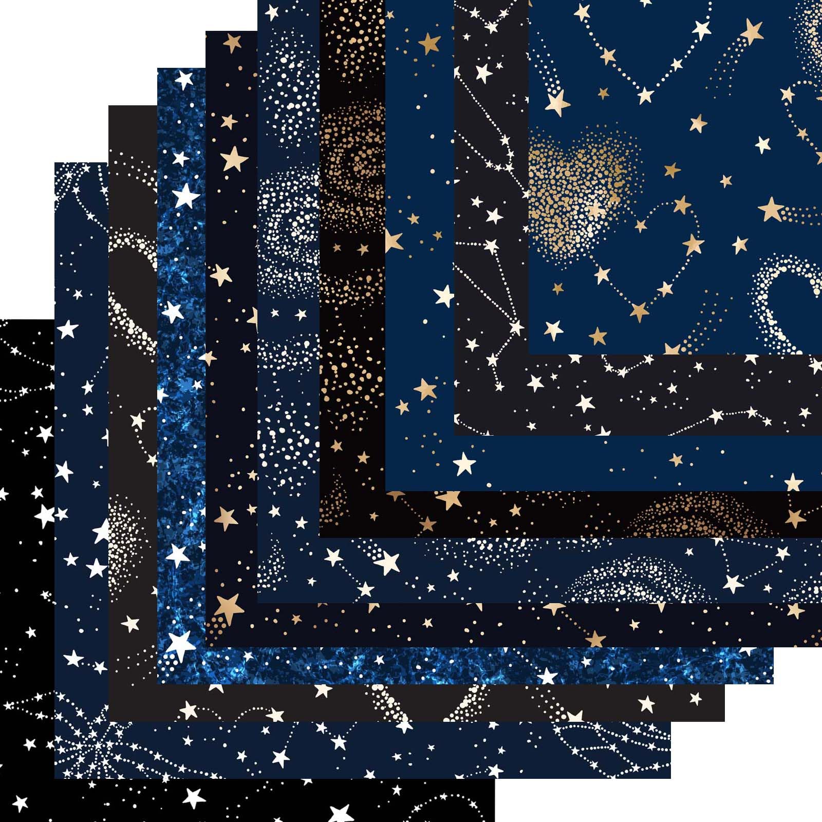 Fabric Fat Quarters Bundle, Cotton Craft Fabric Bundles Patchwor Material for Sewing Patchwork 10PCS 25 x 25cm Different Pattern Cloths DIY Scrapbooking Artcraft (Star-10)