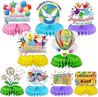 DPKOW Pack of 9 Youth Consecration Decoration, Colourful Happy Youth Consecration Honeycomb Centrepiece Table Decoration Finally Adult Party Table Toppers Youth Consecration Honeycomb Ornaments Paper