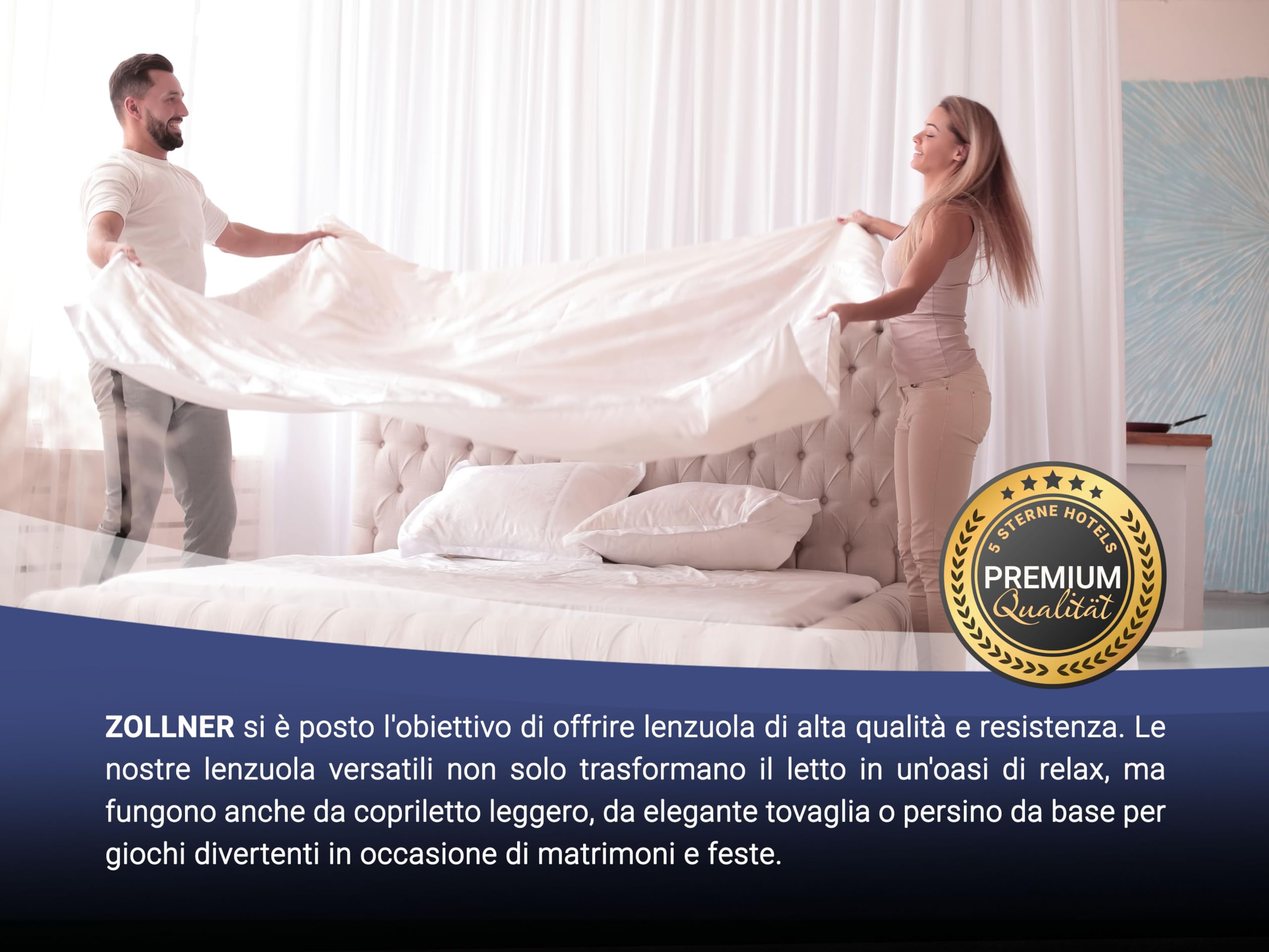 ZOLLNER Lenzuolo da letto - coprimaterasso in cotone - perfetto anche per L'estate - 300x300 cm - bianco - senza elastici - qualità alberghiera