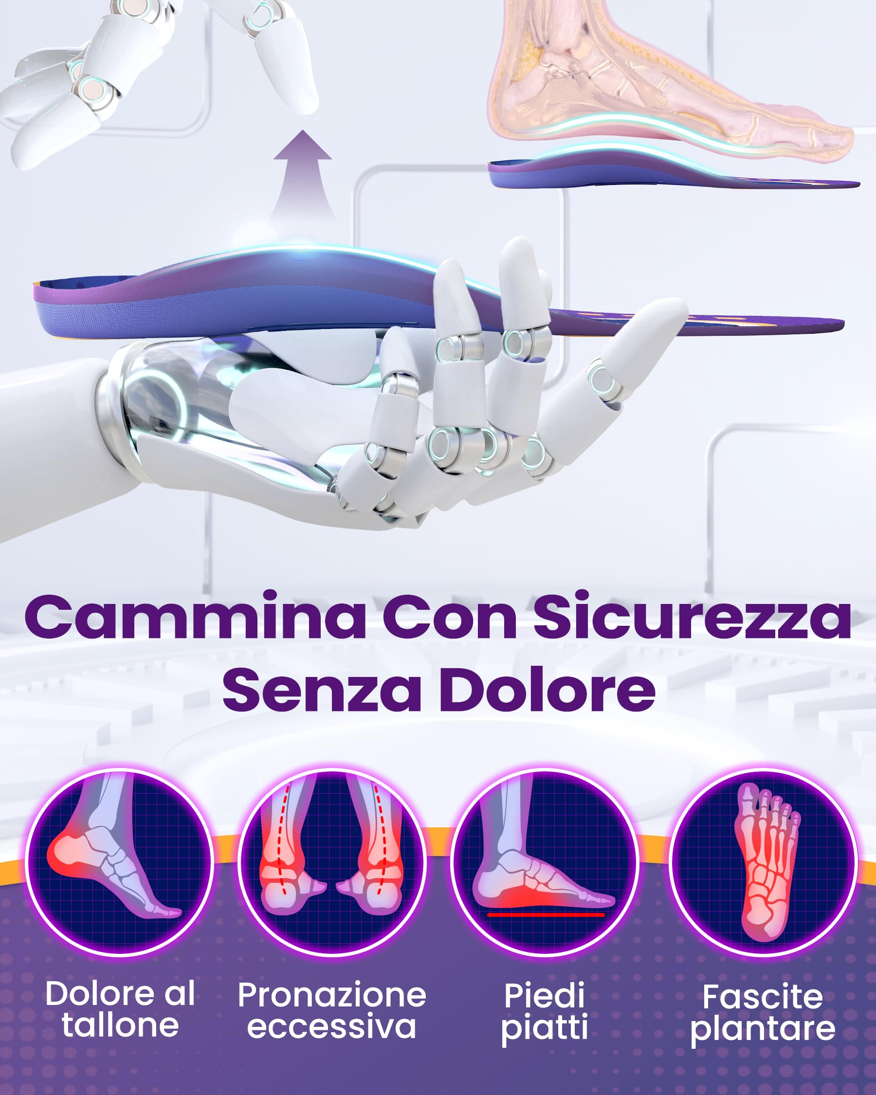Plantari per Spina Calcaneare, QBK Plantari Anti Dolore indicato per Piede Piatto, Arco Plantare Alto, Iperpronazione, Gambe Aparenti, Per Camminare, In Piedi, Lavoro. M