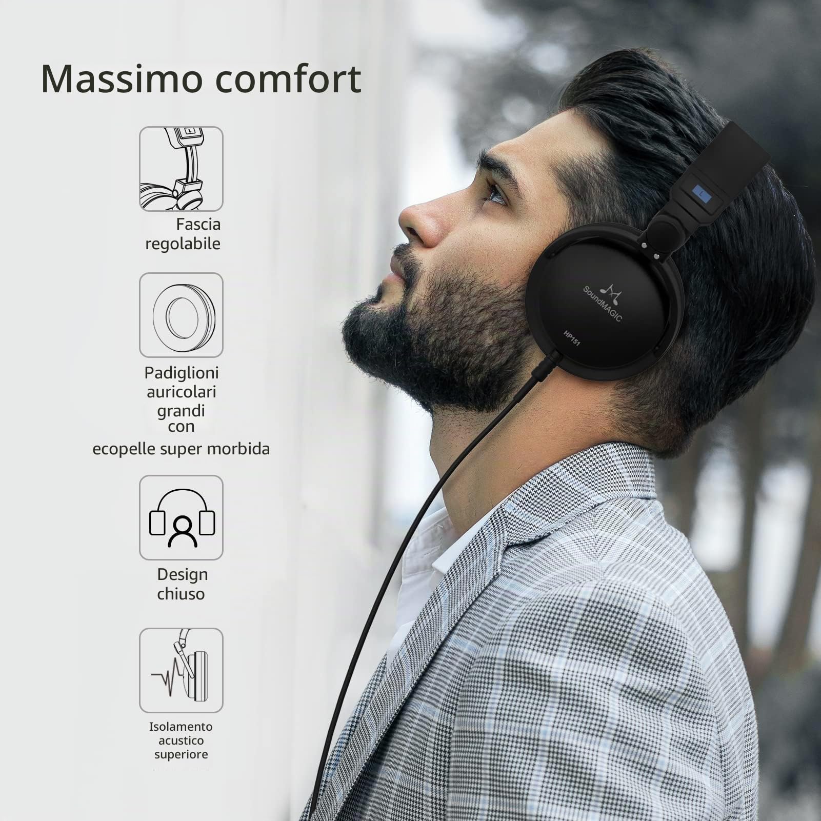 SoundMAGIC HP151 Cuffie Cablate Over-Ear, HiFi, Cavo Rimovibile, Nero | Bassa impedenza per facile pilotaggio, tuning audiophilico ricco, comfort over-ear imbottito, compatibile con HiFi e Android
