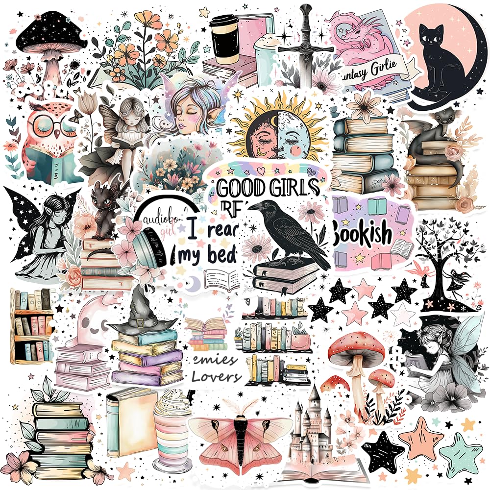 50PCS Romantasy Stickers, Fantasy BookishStickers,Vinyl Waterproof Laptop Water Bottles Accessories Decals Gifts for Book Lovers