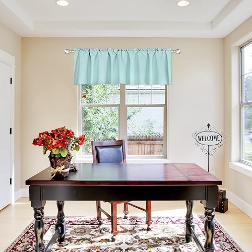 DECOVSUN Cenefa azul marino para ventanas de 72 x 18 pulgadas, aislamiento térmico, bolsillo para barra, cocina, cortina corta, cenefa para baño,