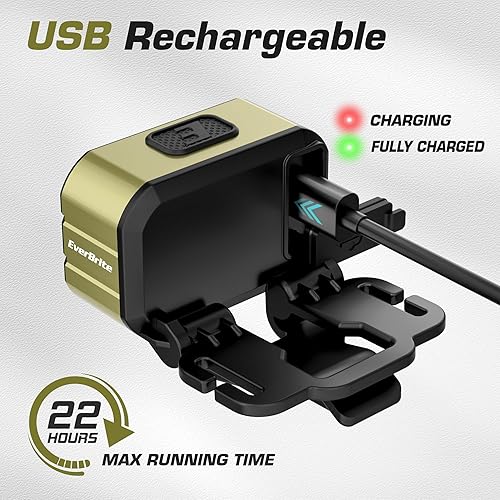 Miniatura 7 de EverBrite Linterna frontal LED recargable, solo 1.59 onzas ultra ligera con clip para sombrero, IP67 impermeable, luz blancarojaverde, 7 modos para