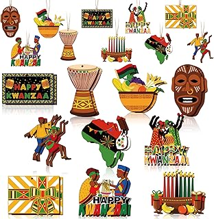 30 Pieces Kwanzaa Wooden Hanging Ornaments Decorations Happy Kwanzaa Christmas Tree Decor Traditional African Giant Drum African Mask Giant Candlestick Fruit Basin African Flag Map for Kwanzaa Decor