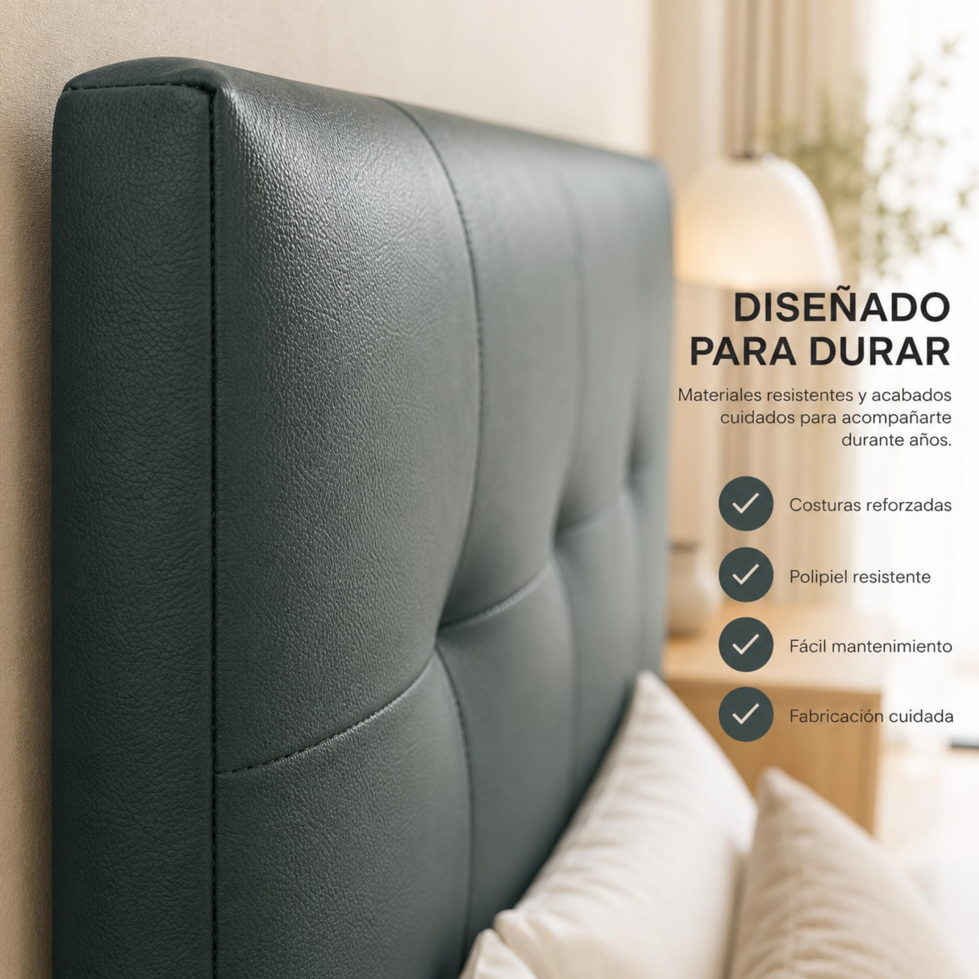 FISIO Dreams Cabecero Polipiel Caribe 3 para Cama 90, 105, 135, 150, 160, 180 y 200 cm | Cabezal Tapizado Moderno y Acolchado | Fabricado en España | Fácil Instalación