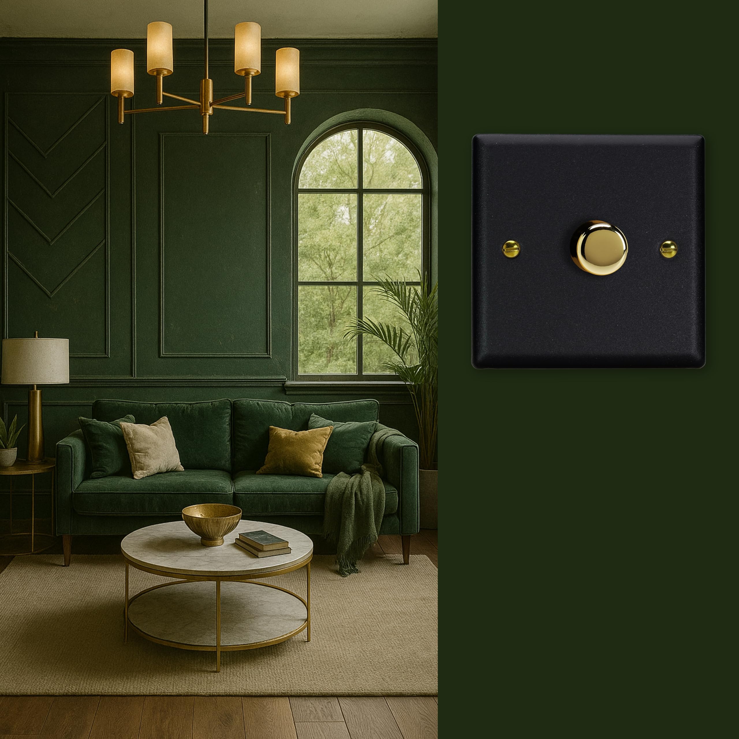 Varilight Single V-Pro Rotary 2-Way LED Dimmer 1 x 0-120W - Vogue Matt Black With Polished Brass Knob, JYP401V.MB - Image 2