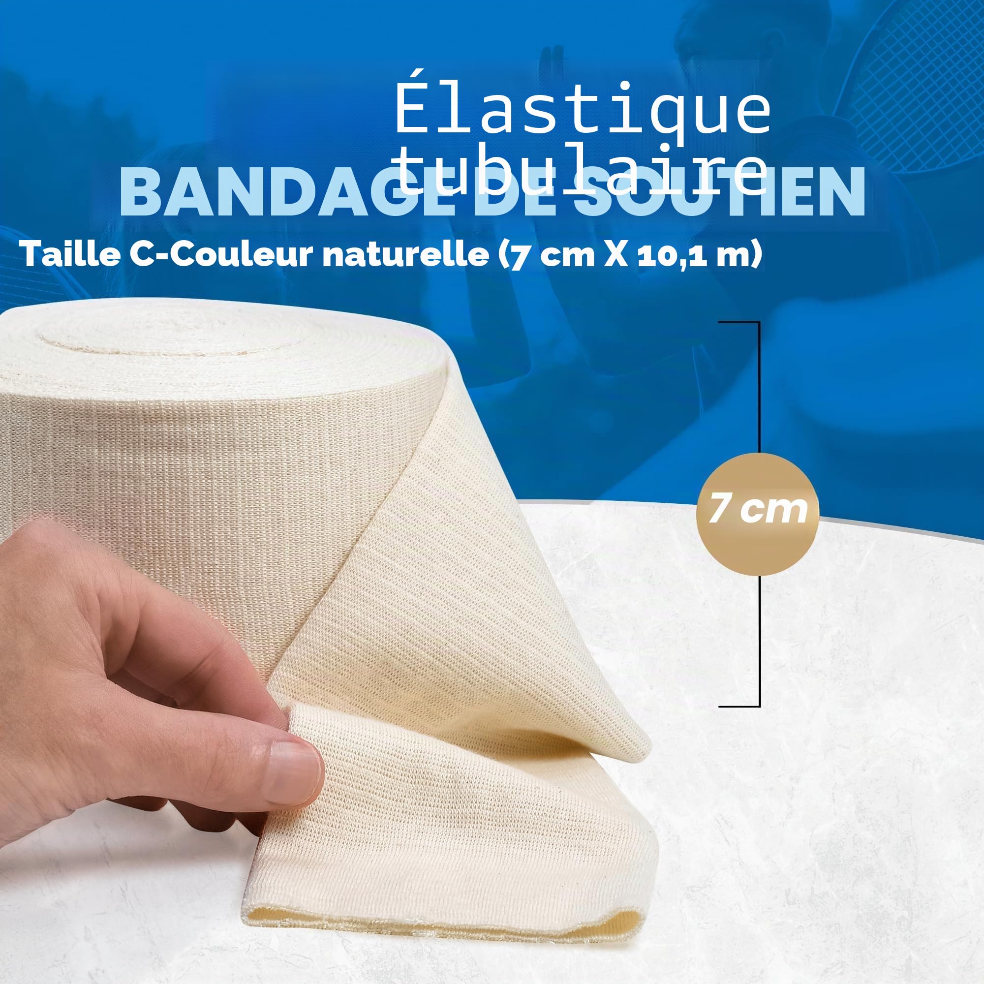 Bandage de soutien tubulaire élastique taille C, boîte de 10 m - couleur naturelle (2,75" x 33 pieds) pour grand bandage de soutien du genou - cuisse moyenne, coton élasthanne