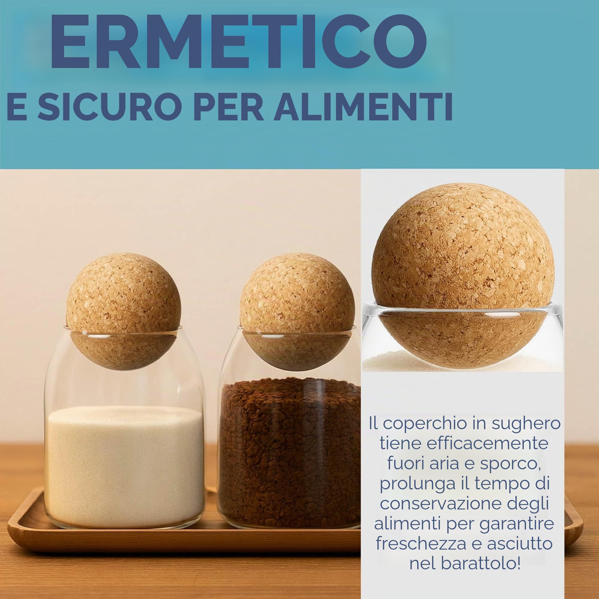 HEFTMAN Barattoli in vetro con coperchio in sughero, set di 3 barattoli da 500 ml, per caffè, tè, zucchero, borosilicato, eleganti barattoli in vetro di sughero per sale, spezie, alimenti secchi