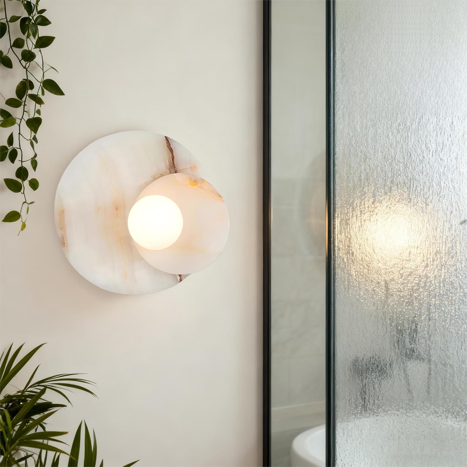 Opaline Cream Sculpture Onyx Wall Sconce, Natural Cream Onyx Wall Sconce, Wall Lights for Living Room, Bathroom, Bedroom, 6" Dia x 9.75" h