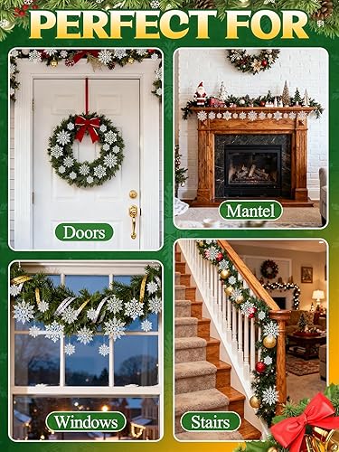 Miniatura 6 de 36 copos de nieve navideños de terciopelo, copos de nieve surtidos de doble cara con cuerdas para colgar, adornos de copo de nieve blancos para