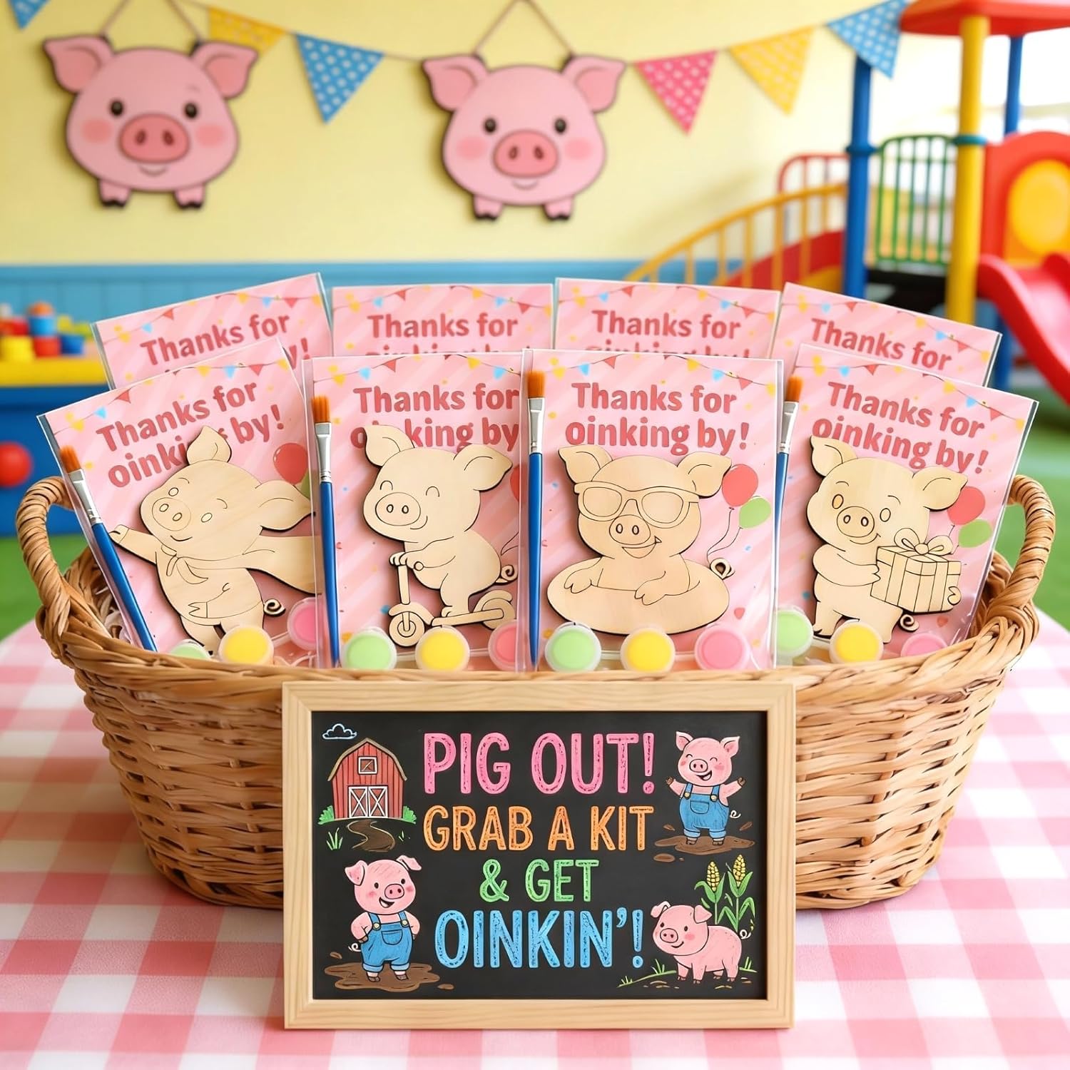 12 Pack Pig Party Favors for Kids - Individually Wrapped Oinking Magnet Craft Painting Kits for Kids Birthday, Preschool Classroom or Farm-Themed Party - Image 5