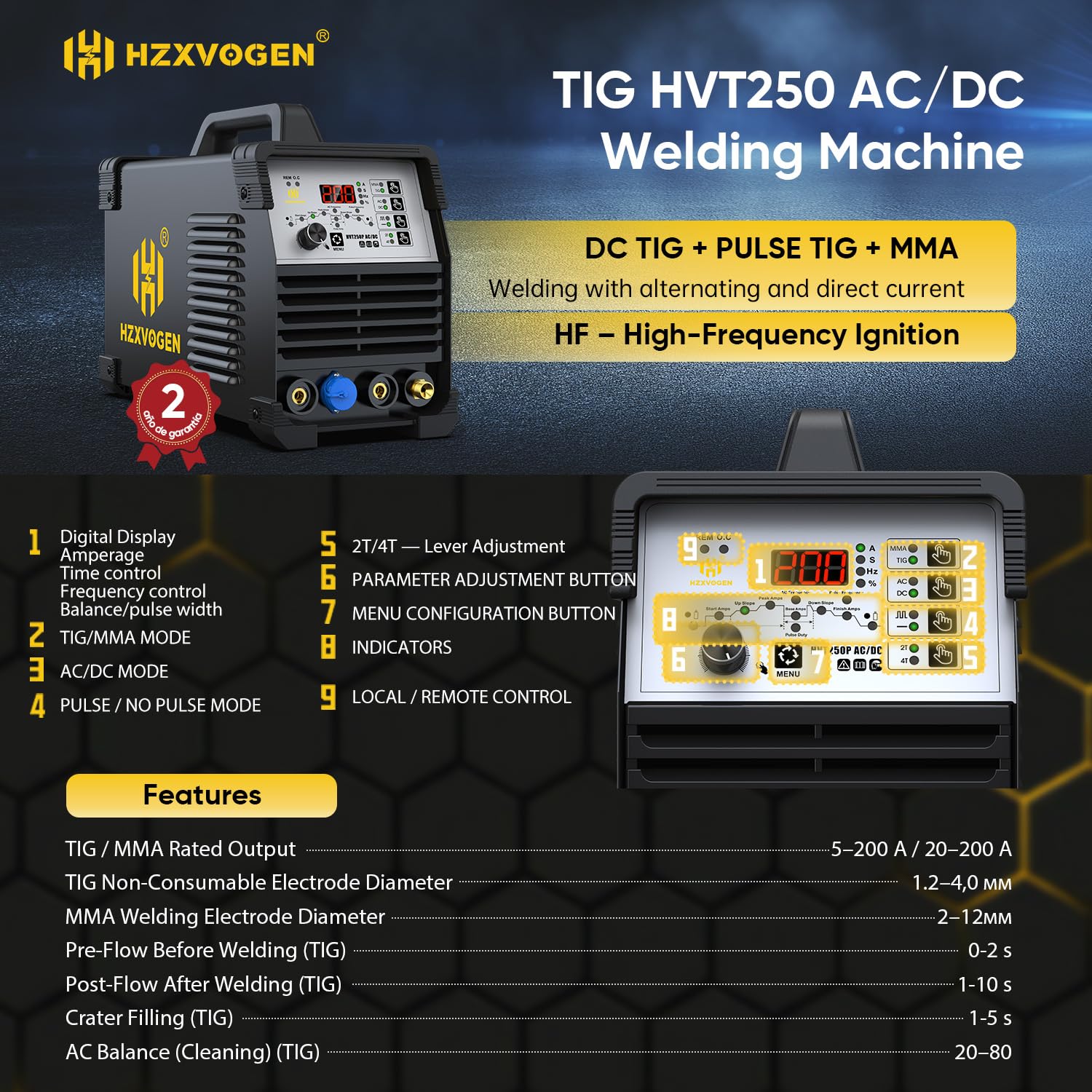H HZXVOGEN WIG Schweißgerät AC/DC 200A HF Puls Alu