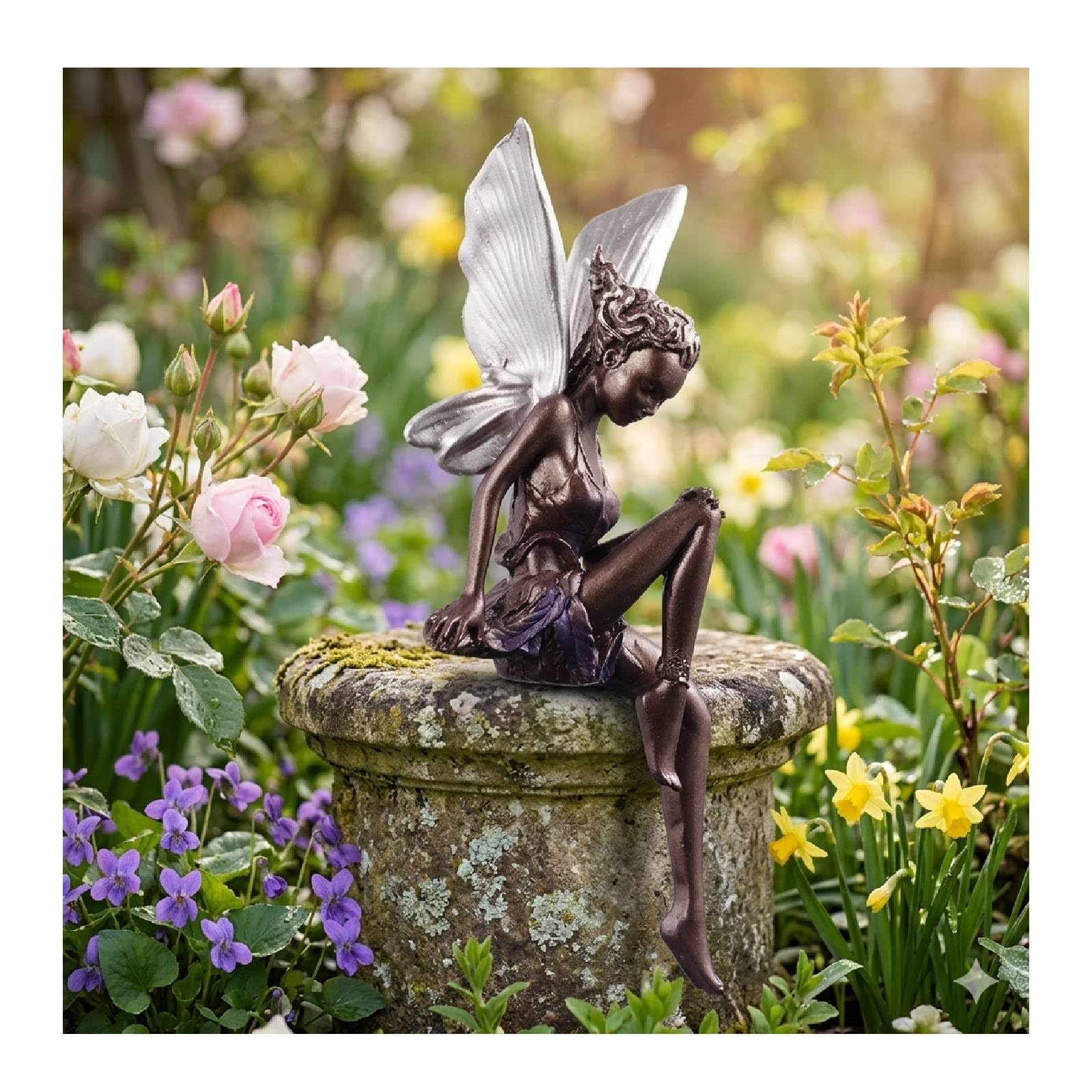 Sitting Fairy Garden Statue With Wings, Miniature Outdoor Garden Angel Sculpture Fairy Ornament, Antique Resin Figurine for Patio Yard Porch Park Lawn Art Landscape Table Home Decorations (Coffee)