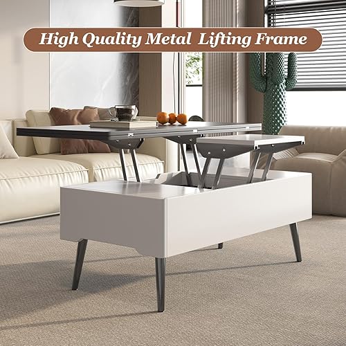 Miniatura 4 de Mesa auxiliar con tapa elevable para sala de estar, mesa central ajustable con compartimento oculto y capacidad de almacenamiento para sala de estar