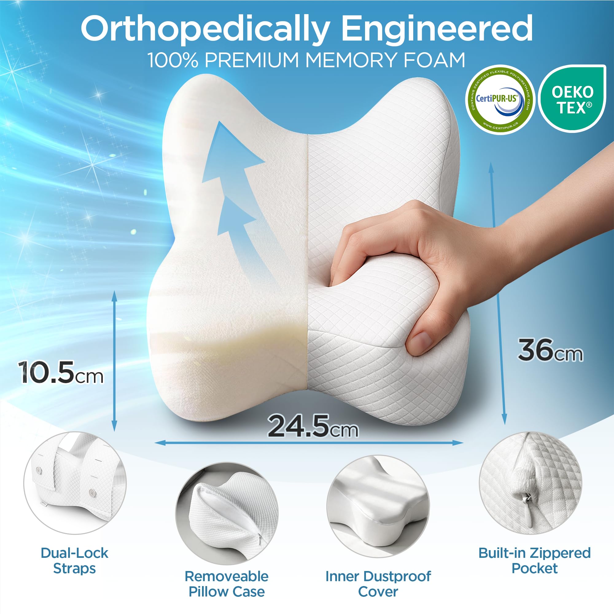 Cuscino per ginocchia per chi dorme sul fianco, cuscino ortopedico per gambe per dormire senza dolore, memory foam cuscino ergonomico con rivestimento in cotone sfoderabile (Bianco)