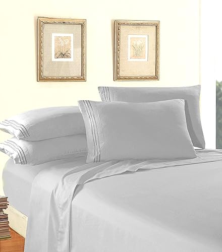 Vista 99 de Elegance Linen® - Juego de sábanas de 4 piezas, resistente a las arrugas, 1500 hilos, ultrasuaves, esquinas tipo bolsillos profundos de hasta 16