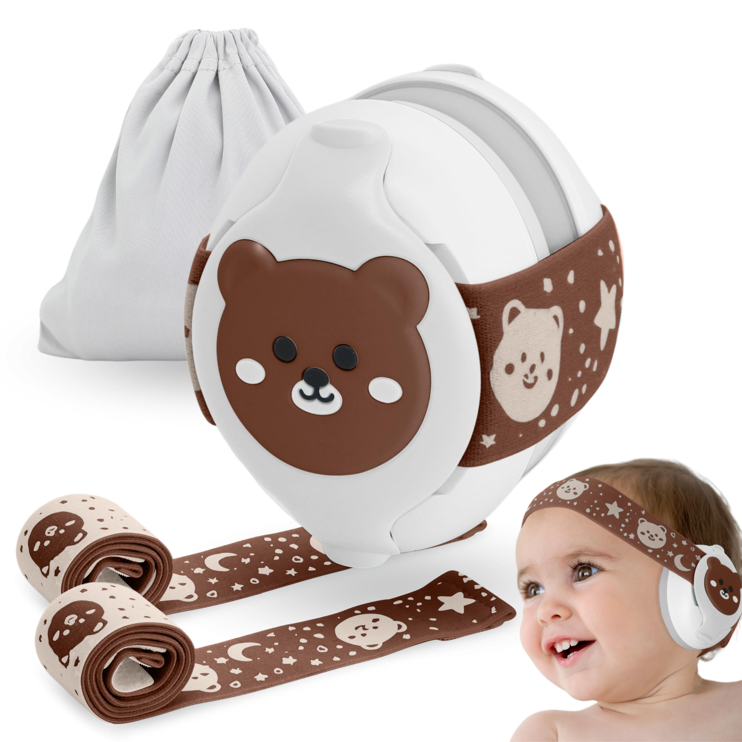 BELLEBEBE - Cuffie Neonato Antirumore - 0-36 Mesi - Ipoallergenico e Senza BPA - Certificato EN352-1, RoHS, CPC - Fascia Regolabile e Borsa da Trasporto