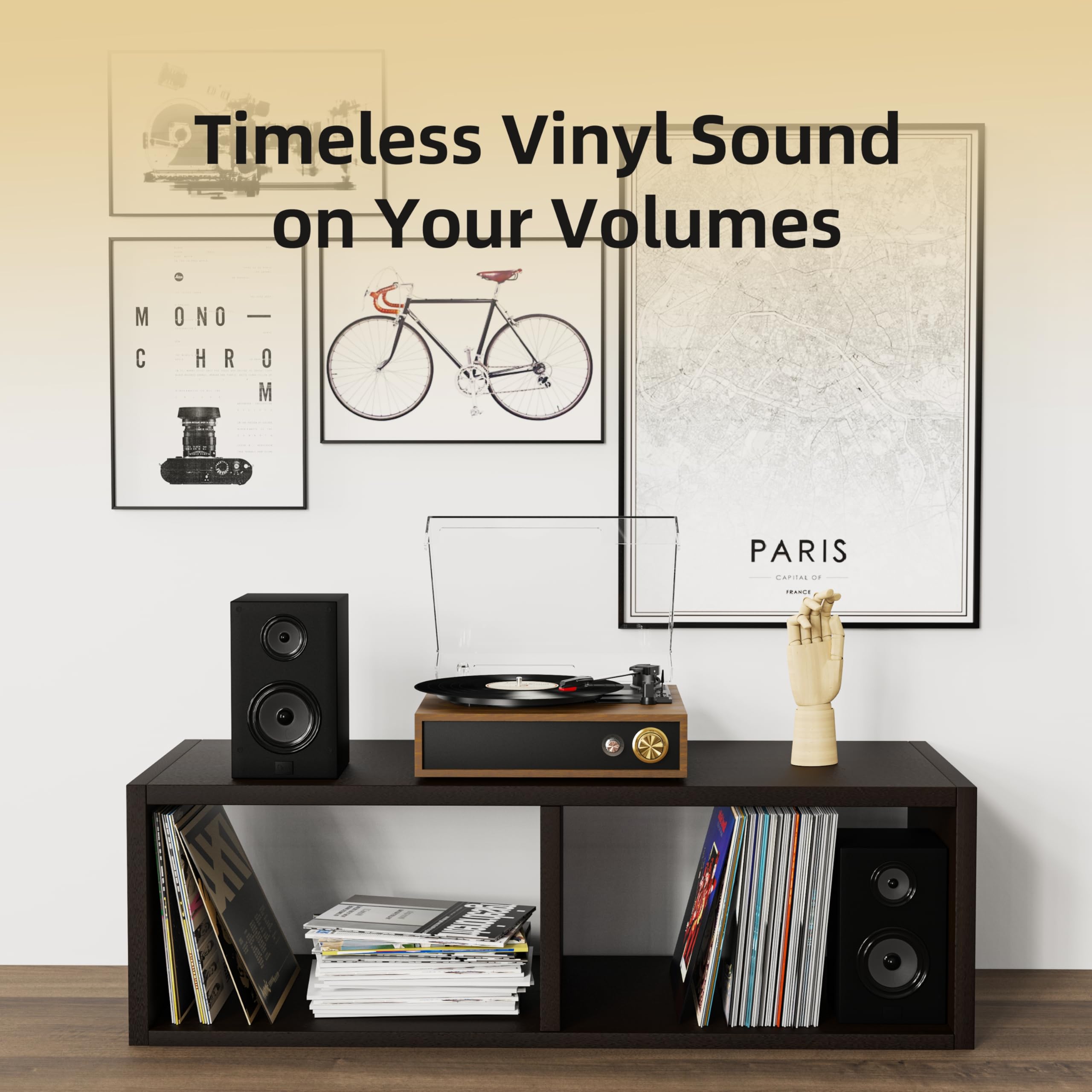FYDEE Tocadiscos de Vinilo con USB para Grabación y Reproducción, Bluetooth Bidireccional, Altavoces Integrados y Compatibilidad 33/45/78 RPM, Auto Stop y Tapa Antipolvo - Teca