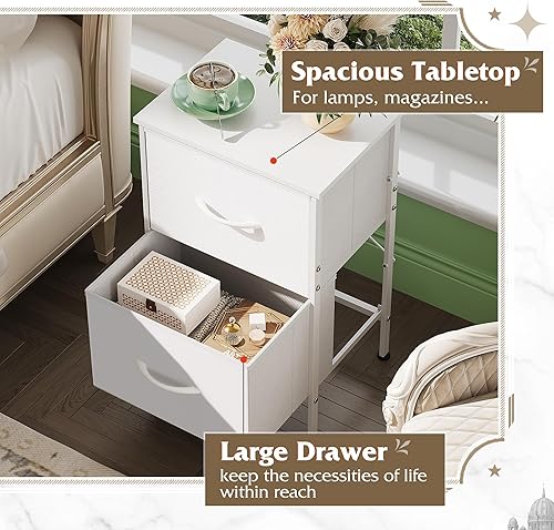 Miniatura 5 de WLIVE Mesita de noche, mesita de noche con 2 cajones, muebles de noche, mesita de noche, cómoda pequeña para dormitorio, mesa auxiliar con cajones