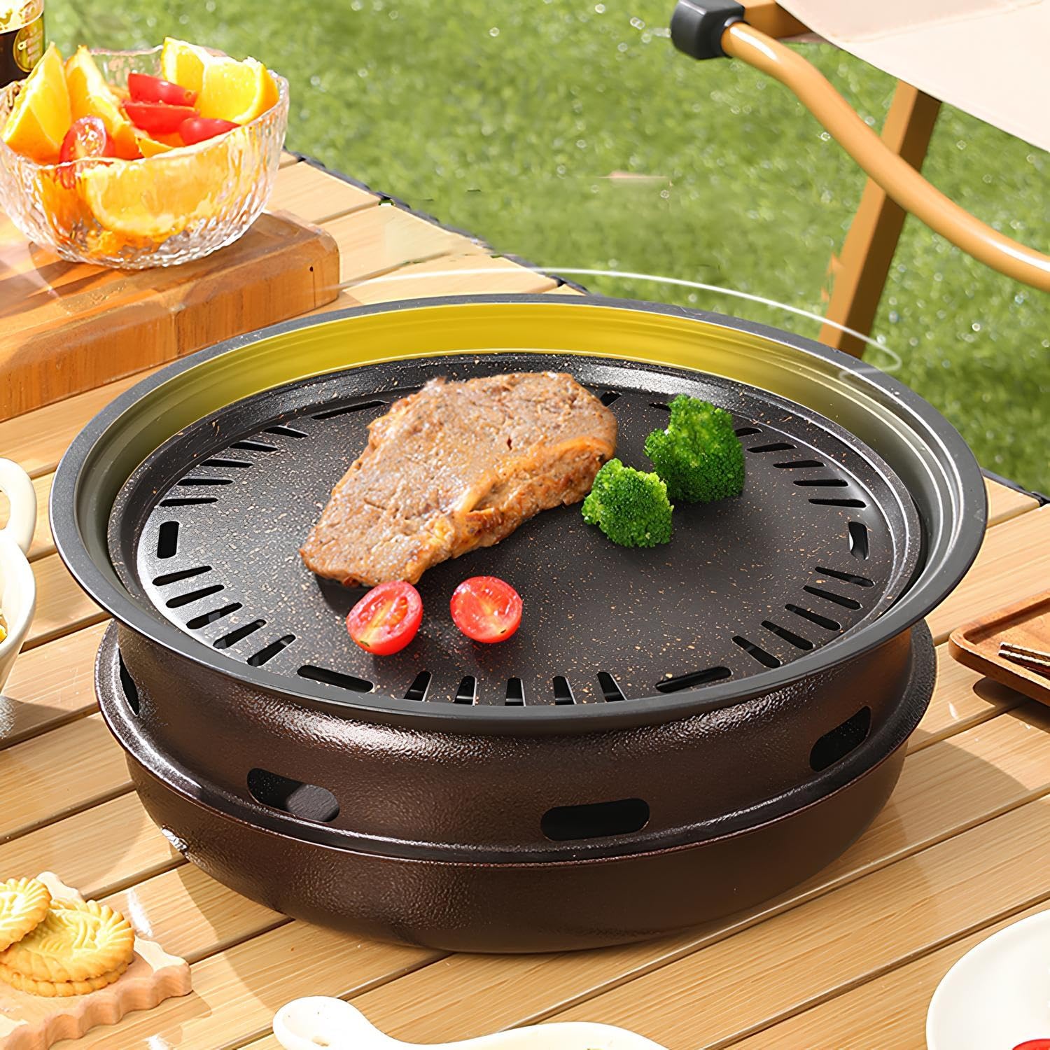 Barbecue A Carbonella Multifunzione Barbecue Portatile Coreano Giapponese, BBQ Barbecue Grill Ø 35cm Fácil da Montare E Pulire per Giardino, PIC-nic, Campeggio(Large A)