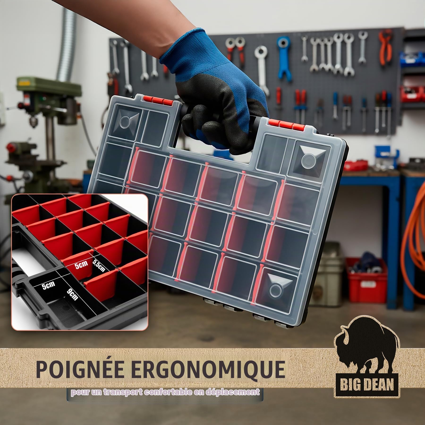 BigDean Lot de 10 boîtes de rangement XL avec division flexible, fabriquées en Europe